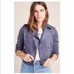 Anthropologie Blue Gray Suede Moto Jacket S